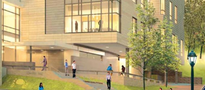 Artist rendering of campus building renovation 